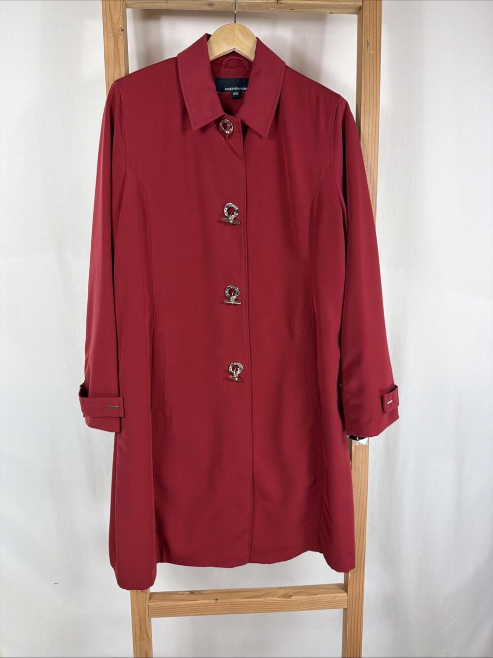 Vintage Y2K NWT Jones New York Red Long Trench Jacket #1333 Size LARGE